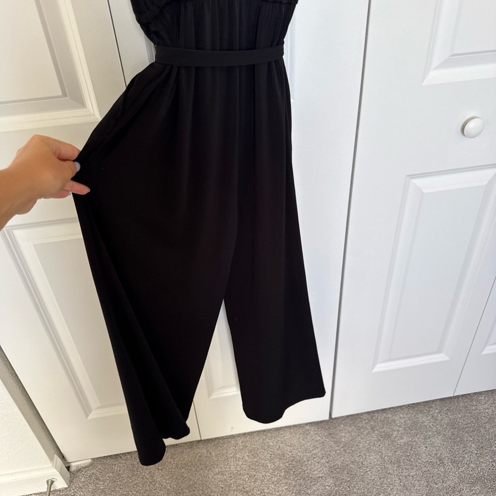 H Halston Heritage Black Jumpsuit Stretchy Size S Belted Ankle Business Casual - Picture 9 of 14